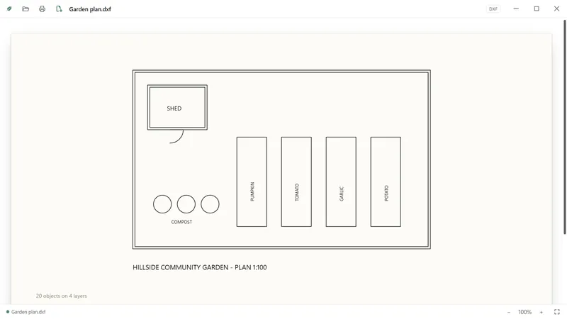 A CAD plan of a garden.