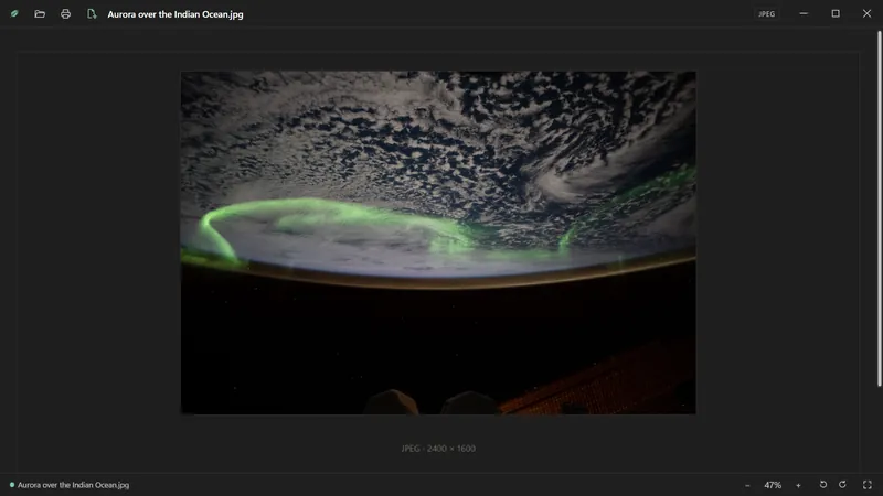 A photograph of the aurora from the space station.