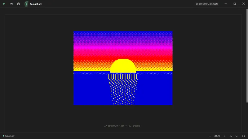 A ZX Spectrum picture of a sunset.