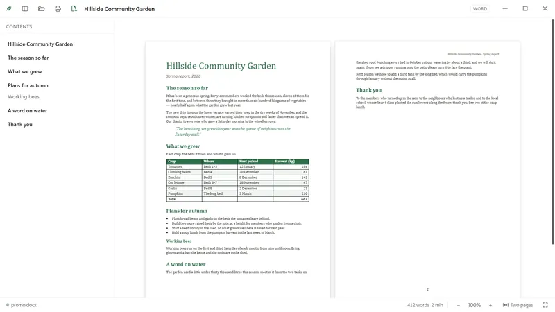 A Word report as two pages side by side.